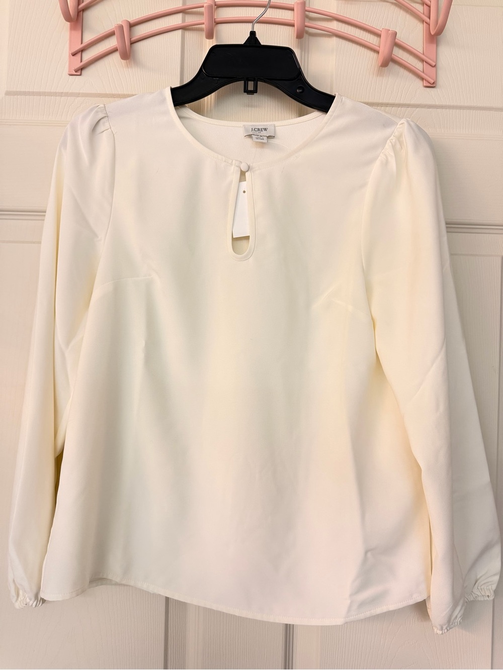 J. Crew Ivory Long-Sleeve Keyhole Blouse